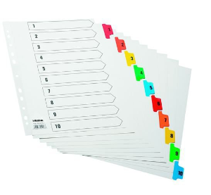 1-10 Dividers - White with Multicoloured Tabs - A4