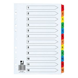 1-12 Indexed Dividers - A4 - Multicoloured