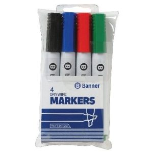Whiteboard Markers - Assorted Colours - Chisel Tip - Pack of 4